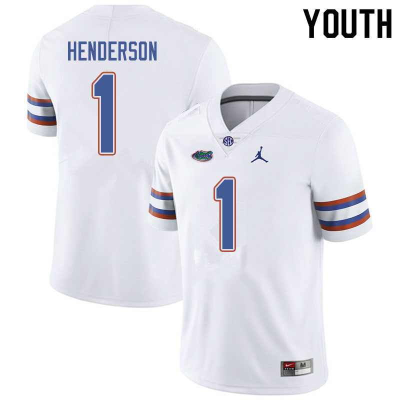 Jordan Brand Youth #1 CJ Henderson Florida Gators College Football Jerseys Sale-White - Click Image to Close